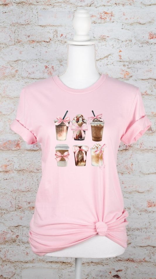 pink 6 Coffee Coquette Ribbon Graphic Tee