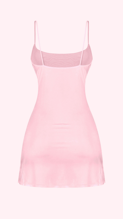 bubblegum pink dual layered cami a-line dress with built in shorts