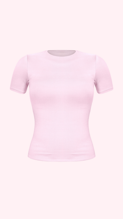 light pink short sleeve round neck solid basic top