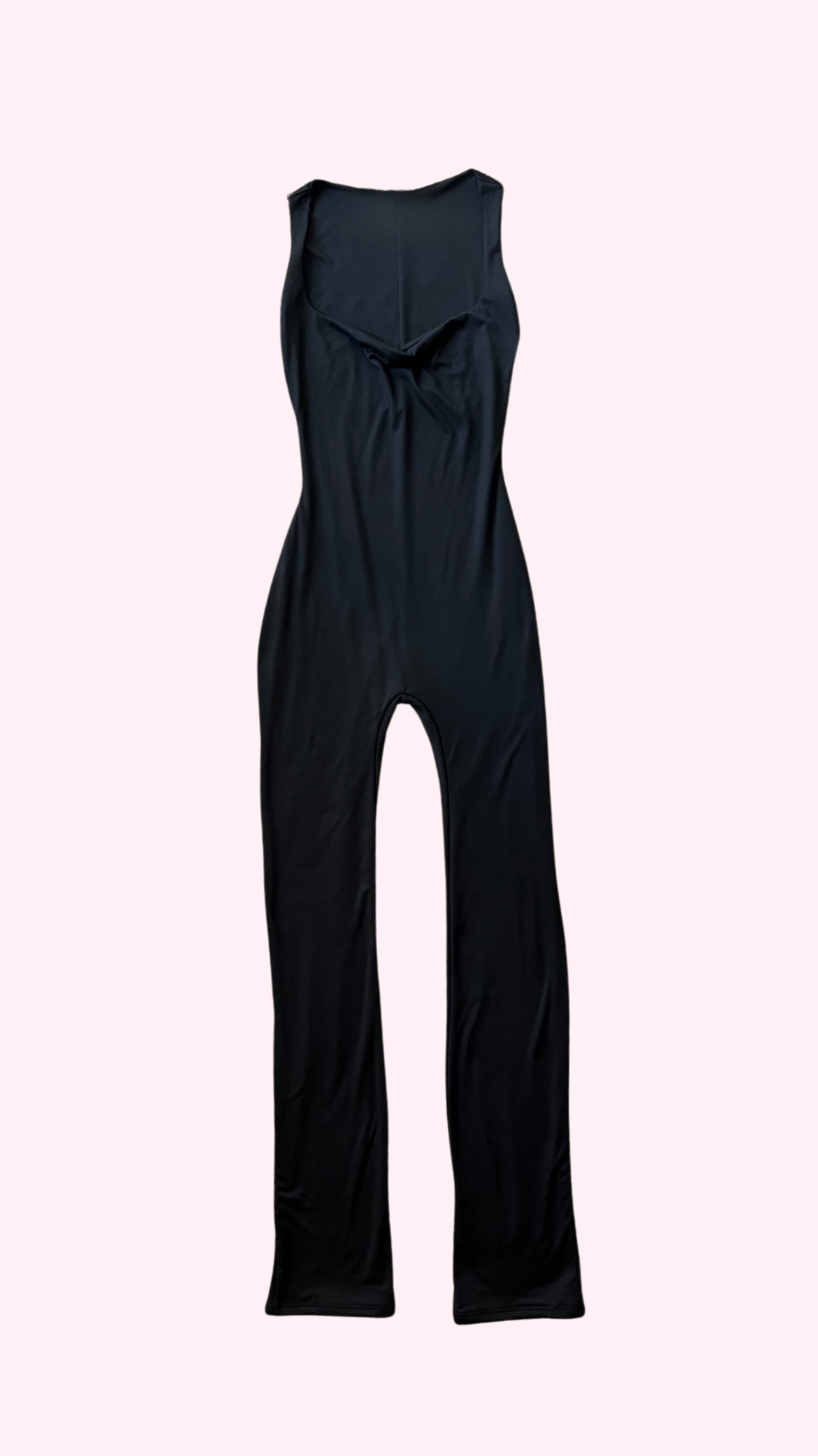 BLACK Sleeveless Jumpsuit Square Neckline Slip On/No Zipper Double Layered