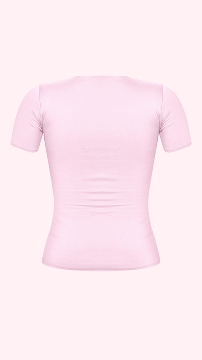 light pink short sleeve round neck solid basic top