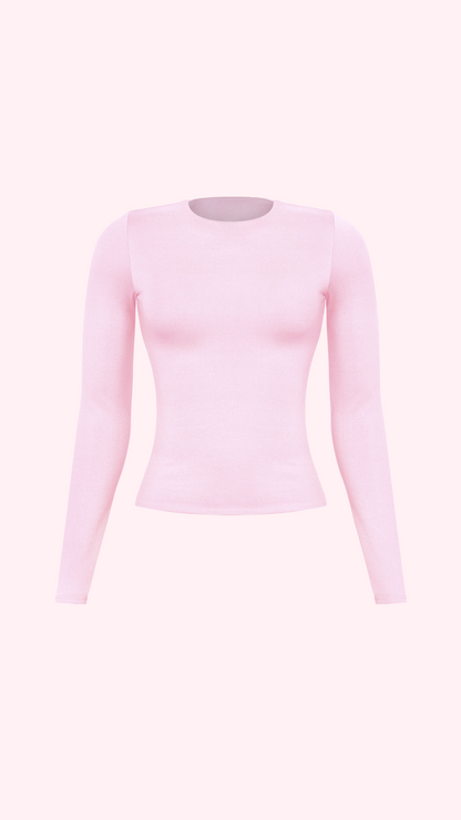 baby pink dual layered basic scoop long sleeve top