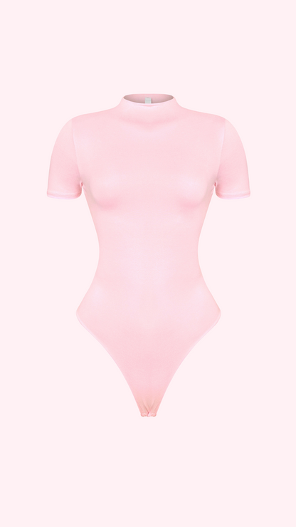 bubblegum pink dual layered mock neck skims dupe bodysuit