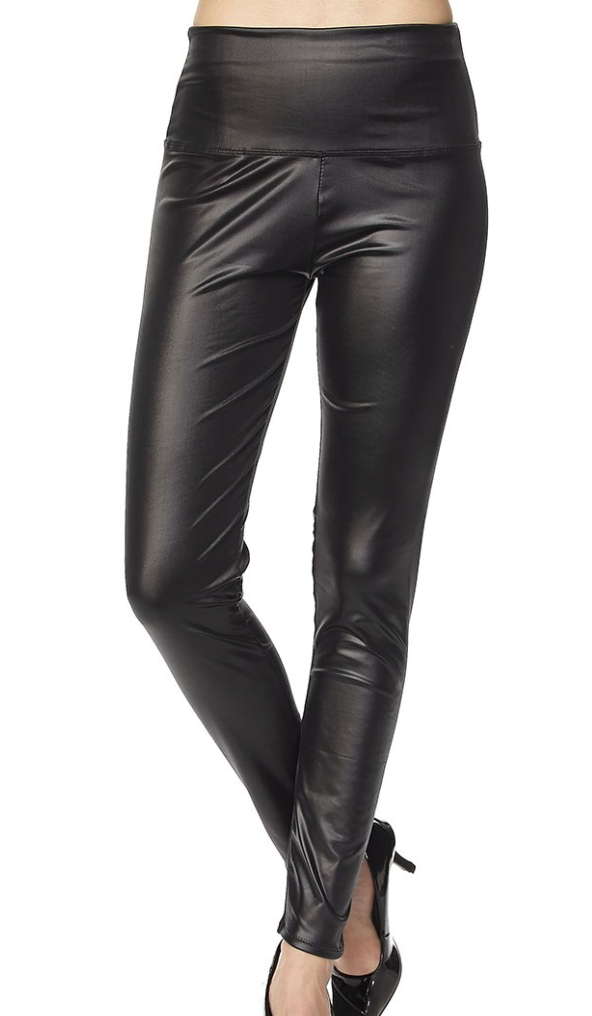 black faux leather leggings