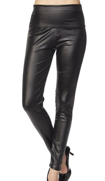 black faux leather leggings