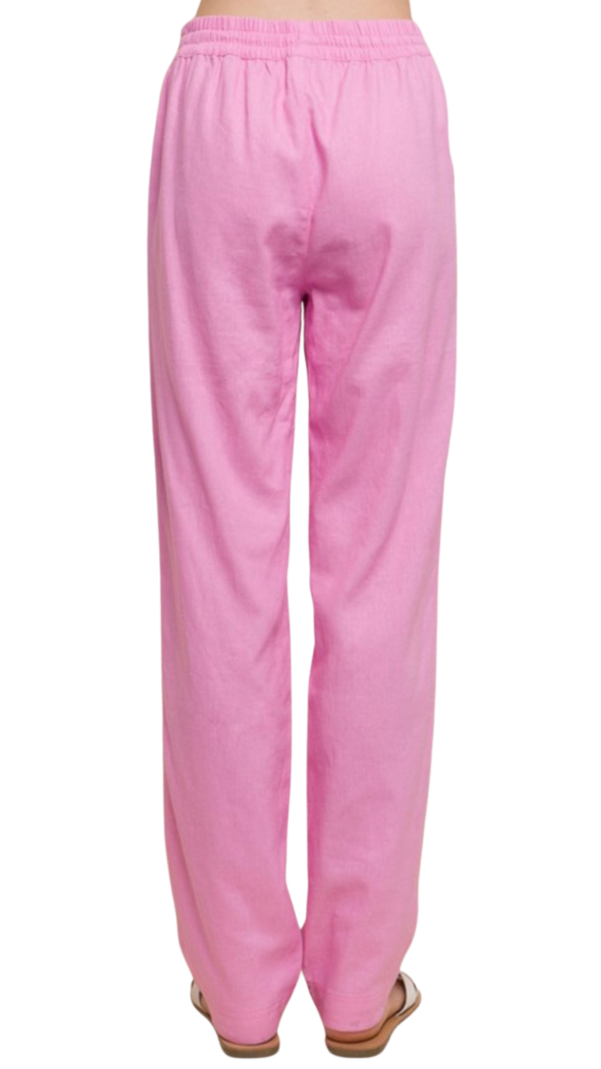 hot pink adjustable waistline linen pants